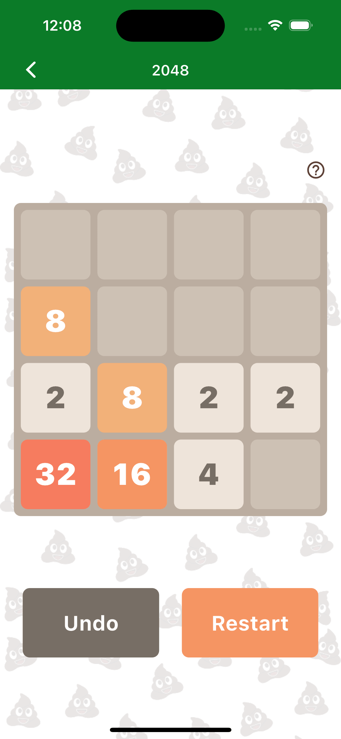 The 2048 game in progress