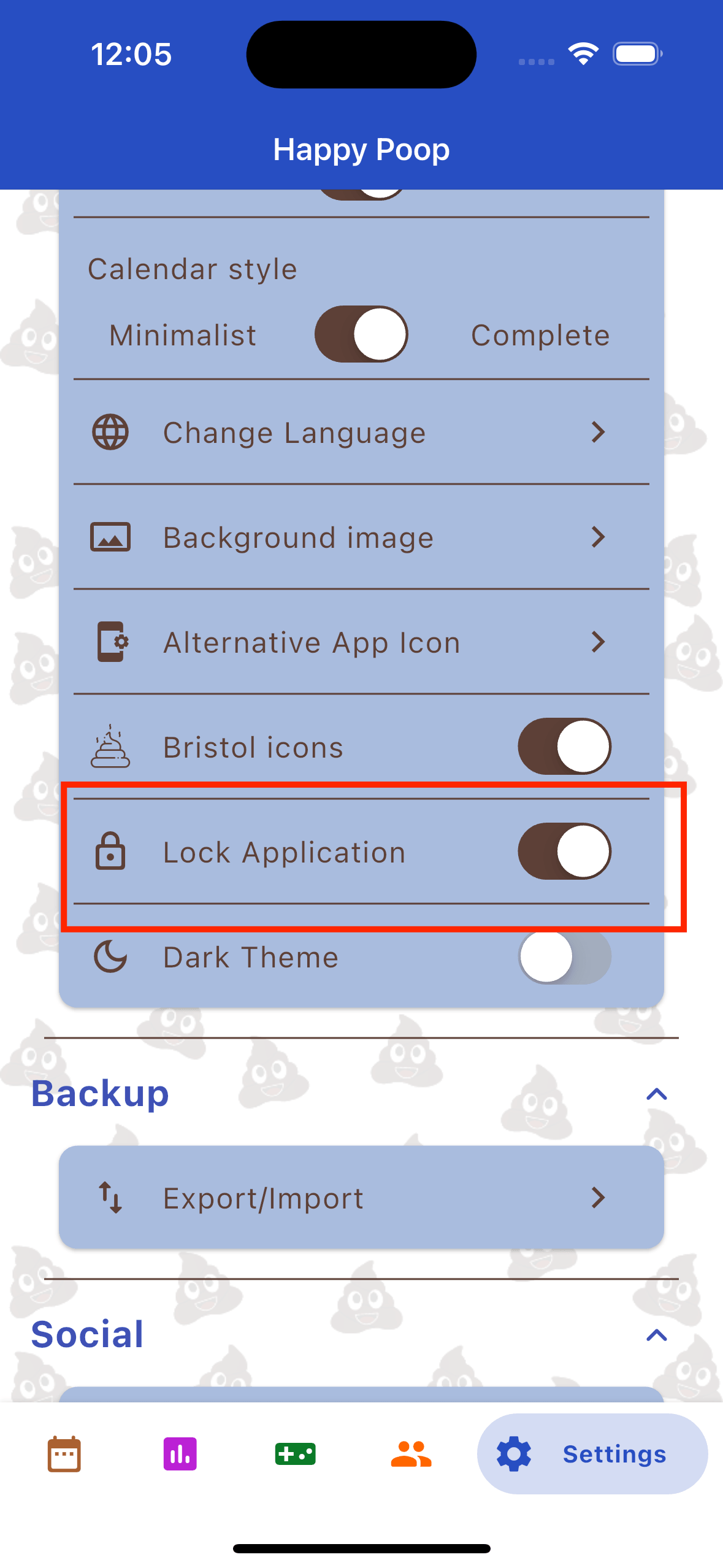 Schaltfläche zum Sperren der App